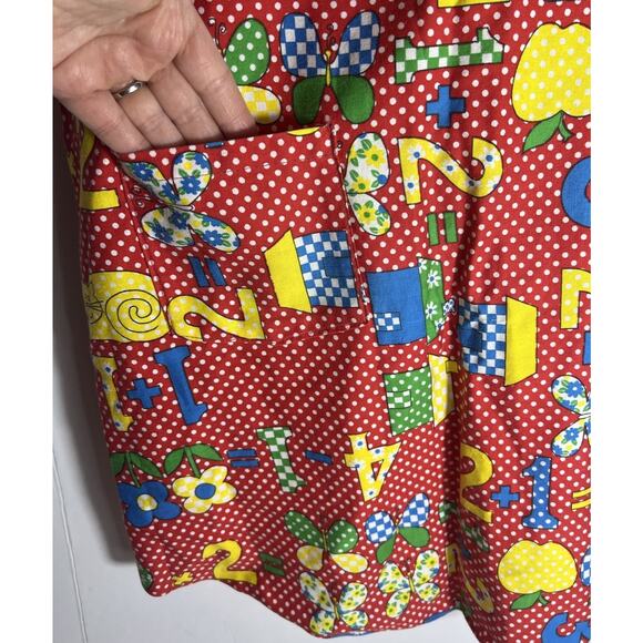 Vintage art Smock Cat Flowers Numbers Red White Polka Dot Teacher Art Class - Picture 2 of 7